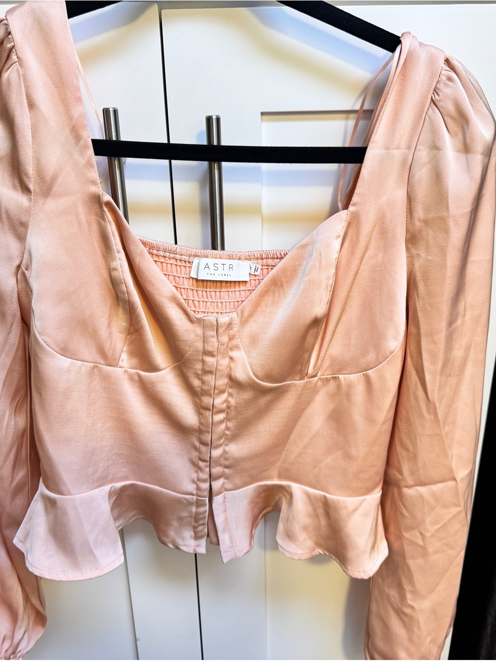 Astr Peach Satin Peplum Blouse - Picture 2 of 8